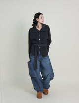 Square pocket balloon fit corduroy pants