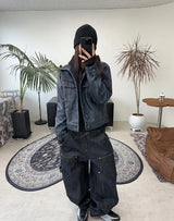 イカンダブルニーワークワイドデニム