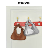 muva. Genuine‑Leather Niche Bento‑Style Bag, Ruched Hand‑held Cloud Bag, Convertible Cross‑body Shoulder Women’s Original Purse, New Arrival Aug 13