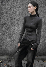 26FW★ オフセット リブ ハイネック ジップアップ