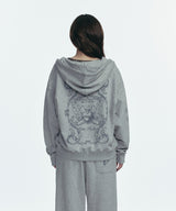 TATTOOED GRAPHIC HOOD ZIP-UP_GREY