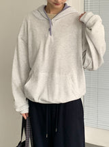 Darun Waffle Color Matching Button Hoodie