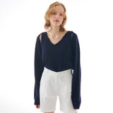 LINEN BOLERO KNIT CARDIGAN NAVY