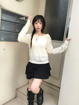 シミズデイリーVネックニットウェアボタンフーディー