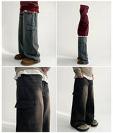 Light Washing Cargo Denim Wide Pants