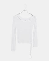 Yusi Stud Strap Asymmetrical ワンショルダーロングスリーブTシャツ
