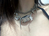 Y2K clock choker necklace