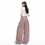 Pink Check Wide-Leg Straight Pants