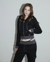 Cropped Hooded Zip-up Jacket Black x Charcoal