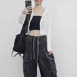 Bonhe See-Through Knit Hooded Zip-Up