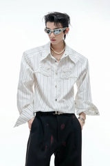 Striped Sequin Embroidered Linen Shirt