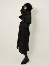 Leather Padded Trentch Coat - Solid Black