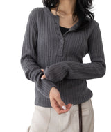 Nata Henley Neck Ribbed Knit Top
