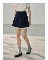 High-Waisted Lace Trim Slim H-Line Mini Skirt