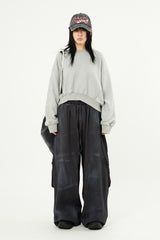 Oil washed back cargo wide banding pants