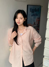 Peach Stripe Loose Fit Shirt (4color)