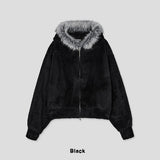 Fame Fleece Raccoon Fur Hooded Zip-Up