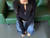 (TOP & ZIP-UP SET!) DAMAGED CROPPED-FIT KNIT ZIP-UP - 3 COLOR