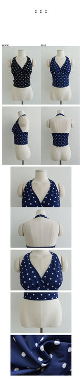 DOT HALTER CROP TOP (NAVY, BLACK 2COLORS!)