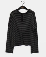 Renber Stripe Half-Button Coloring Hooded T-Shirt