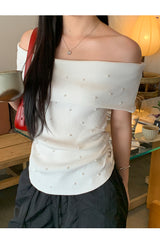 パーティーパールオフショルダー半袖Tシャツ