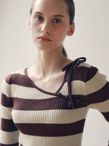 CUT OUT RIBBON BOARDER KNIT BROWN