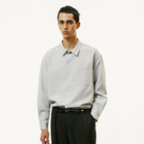 2way open collar drapery shirt blue