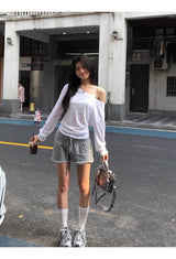 サンオフ アンバランス ホワイト 長袖Tシャツ