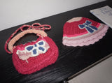 Hot Pink Knit Flower Bunk Hat & Bag Set 2