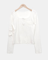 Mute U-Neck Pocket Long Sleeve T-Shirt