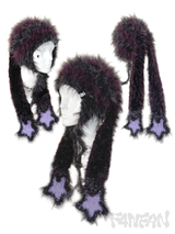  Extra-Long Floppy Bunny Ear Crochet Hat with Dangling Star Charms（blue/dark purple