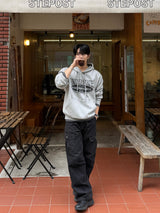 Twill curved wide cargo pants