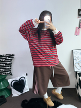 SIDE PINTUCK TRACK BALLOON BERMUDA PANTS ❤🤎🖤🩶🩷6COLOR