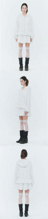 ANGEL FRILL HOOD ZIP-UP white
