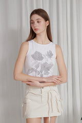 ROSE GRAPHIC SLEEVELESS white
