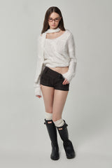 Three-button lace short, Charcoal