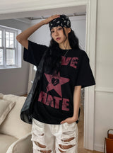 Hate Love Printing Over Short Sleeve