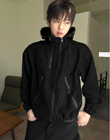 Slant-washed hooded field jacket