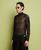CHECK MESH TURTLENECK TOP