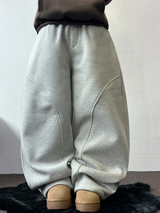 FLEECE-PICKABLE❤HARDY CIRCLE LINE BALLOON LONG SWEAT PANTS🤎🩶🖤3COLOR