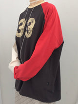 Number-printed color long sleeve