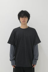 レイヤードストライプTシャツ チャコール