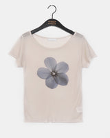 カメンフラワーシースルーショートスリーブTシャツ
