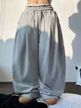 10000ソルド❤ フロントツーピンタックバルーンワイドオーバーパンツ 🩶🖤2カラー 🩶S-XL