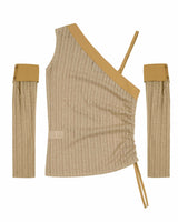  Detachable Sleeve One Shoulder Top _ BEIGE