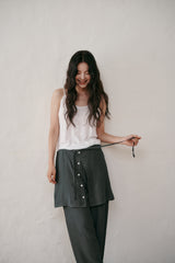 Pleat banding pants (Dark grey)