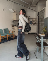 Tinted Washed String Balloon Denim Pants