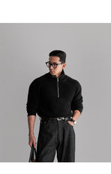 Wool Half Zip-up Knit [Black]