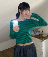 ロゴステッチストライプTシャツ