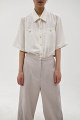 Linen crinkle half shirt, Ivory